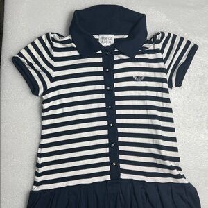 Armani Junior Navy and White Striped Kids Dress 8A Stretch Cotton